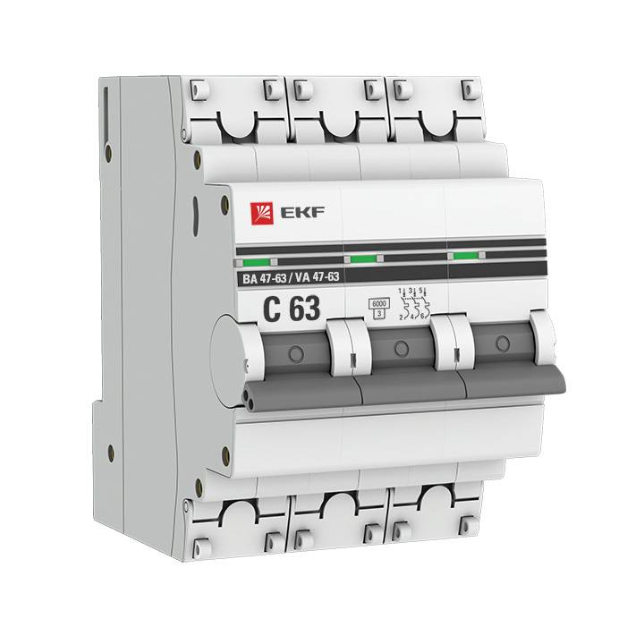 Автоматический выключатель 3P 50А (B) 6кА ВА 47-63 EKF PROxima mcb4763-6-3-50B-pro mcb4763-6-3-50B-pro