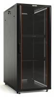 Шкаф напольный 19-дюймовый, 47U, 2277x600х800 мм (ВхШхГ), передняя стеклянная дверь со стальными перфорированными боковинами, задняя дверь сплошная, ручка с замком, крыша нового типа, цвет черный (RAL 9004) (разобранный) Hyperline