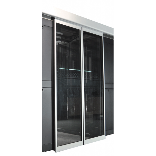 Механические раздвижные двери коридора 1200мм для шкафов LANMASTER DCS 48U, стекло, без замка