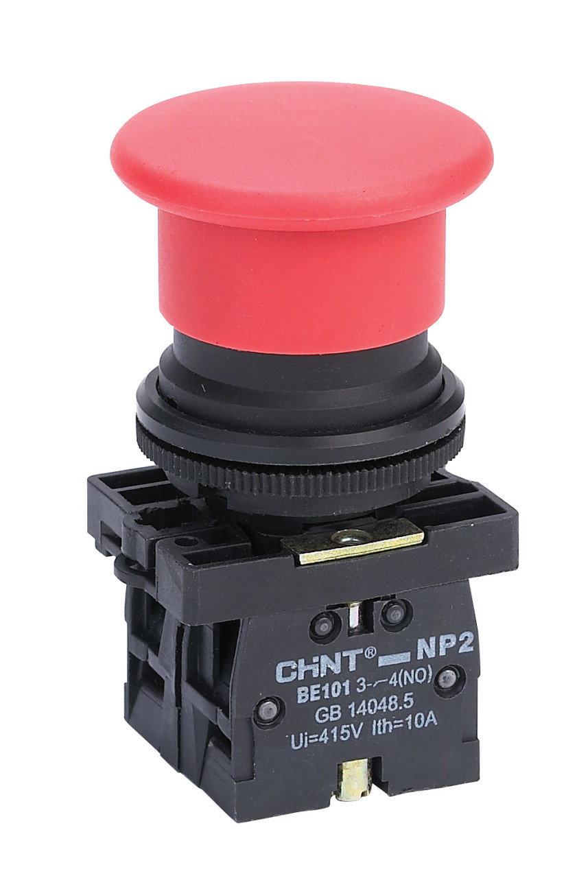 Кнопка управления "Грибок" Φ40мм（2）с фиксации  NP2-BS542 без подсветки красная 1НЗ  IP40 (CHINT)