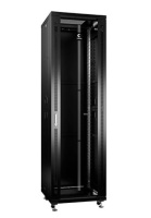 Шкаф монтажный телекоммуникационный 19" напольный для распределительного и серверного оборудования 42U 600x1000x2055mm (ШхГхВ) передняя стеклянная и задняя сплошная металлическая двери, ручка с замком, цвет черный (RAL 9004)
