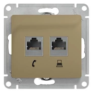 Двойная компьютерная розетка GLOSSA RJ11+RJ45, кат.5E, механизм, титан