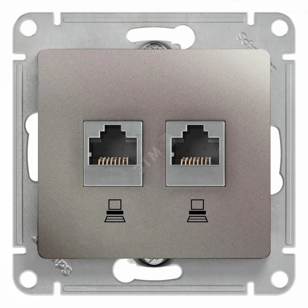 Двойная компьютерная розетка GLOSSA RJ45+RJ45, кат.5E, механизм, платина