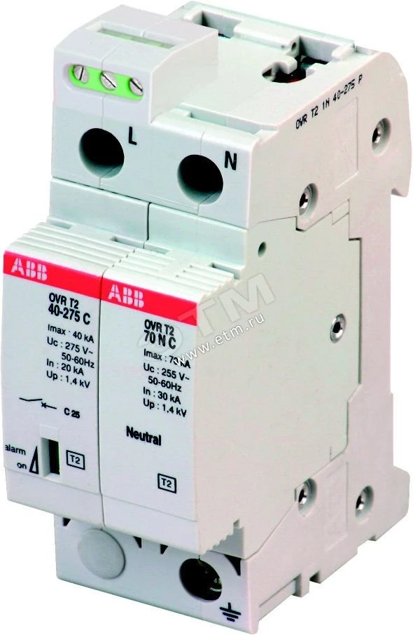 Ограничитель перенапряжения УЗИП OVR T2 1N 40-275 P TS QS ABB 2CTB803972R0500