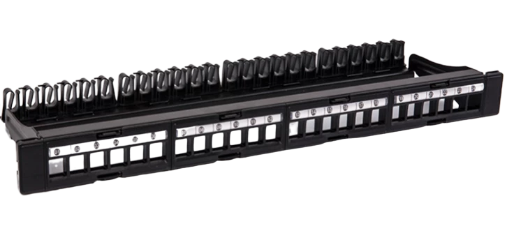 Коммутационная панель модульная 19", 24 порта, 1U, с метками для маркировки,с задним организатором (без модулей), черный