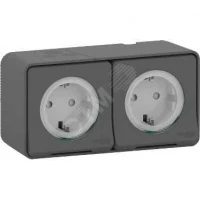 MUREVA S, БЛОК из ДВУХ РОЗЕТОК с з/к. и шт., открытой установки, АНТРАЦИТ, IP55