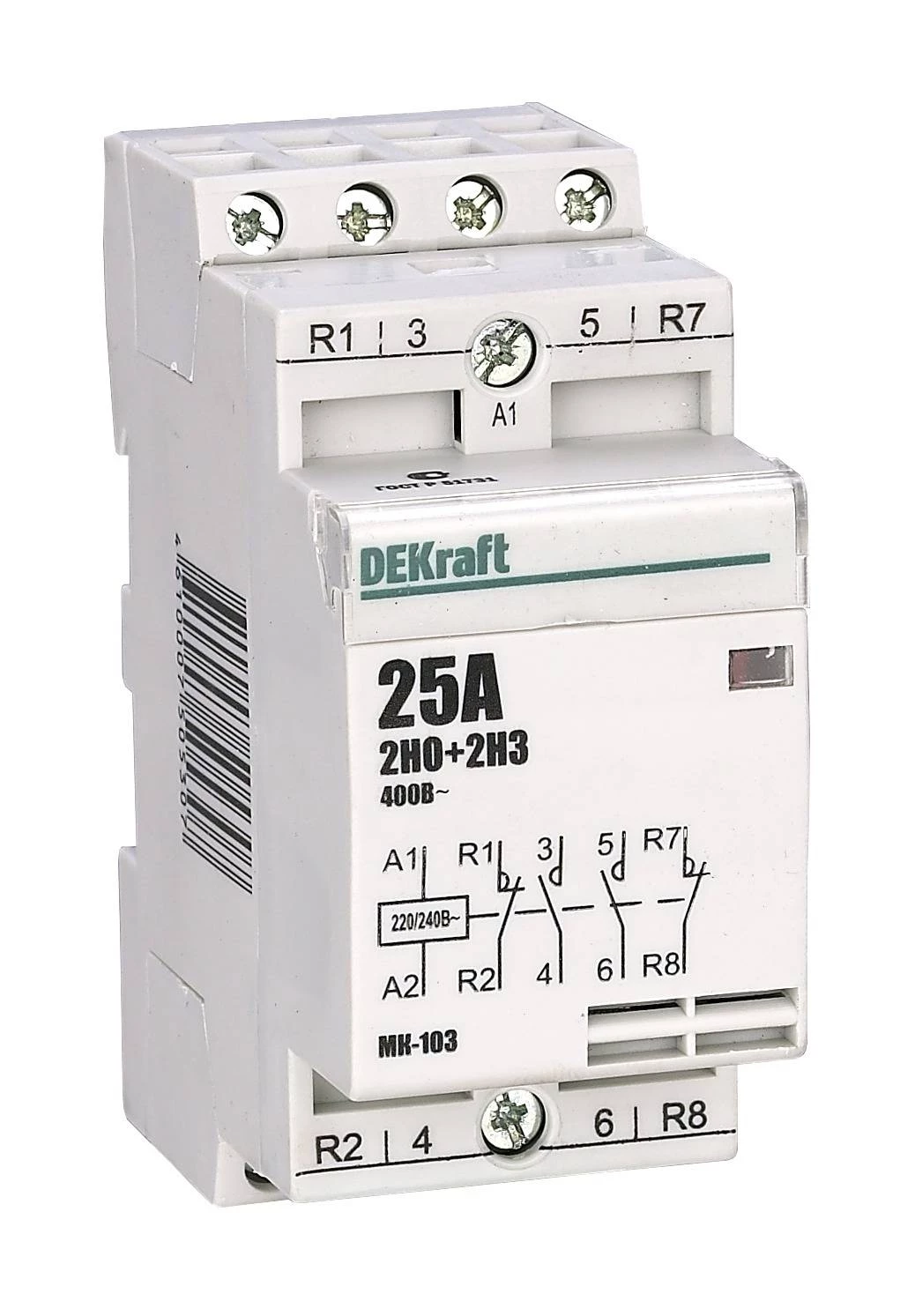 Модульный контактор 2НО+2НЗ 20А 230В МК-103 DEKraft