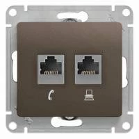 Двойная компьютерная розетка GLOSSA RJ11+RJ45, кат.5E, шоколад