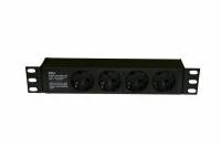 Блок розеток 10&quot;, 250В, 1U, 16А, 4 розетки Schuko, алюминиевый корпус, разъем IEC 60320 C14 Hyperline