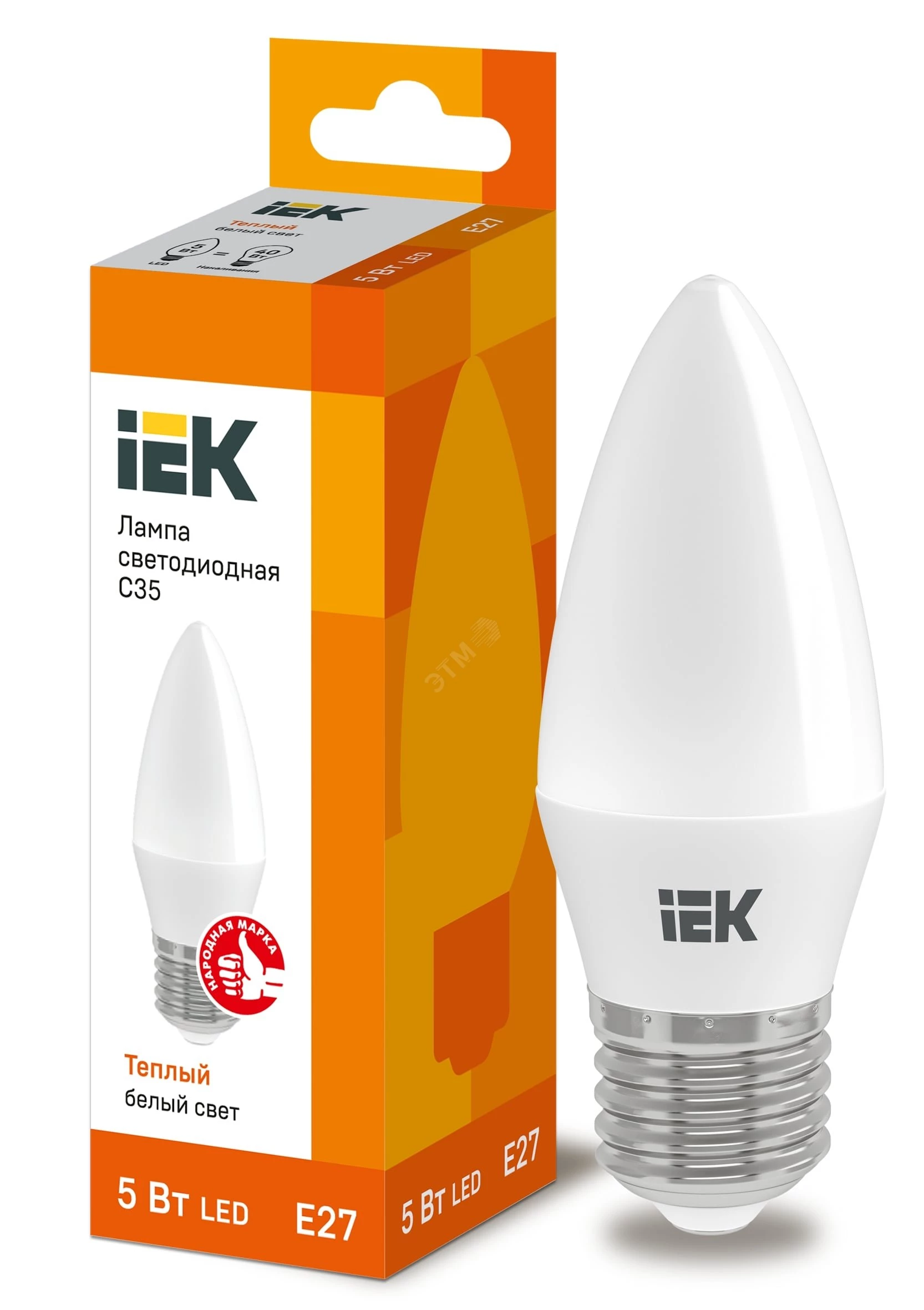Лампа светодиодная ECO C35 свеча 5Вт 230В 3000К E27 IEK