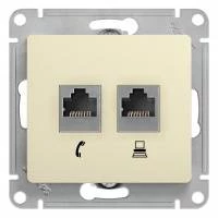Двойная компьютерная розетка GLOSSA RJ11+RJ45, кат.5E, механизм, бежевый