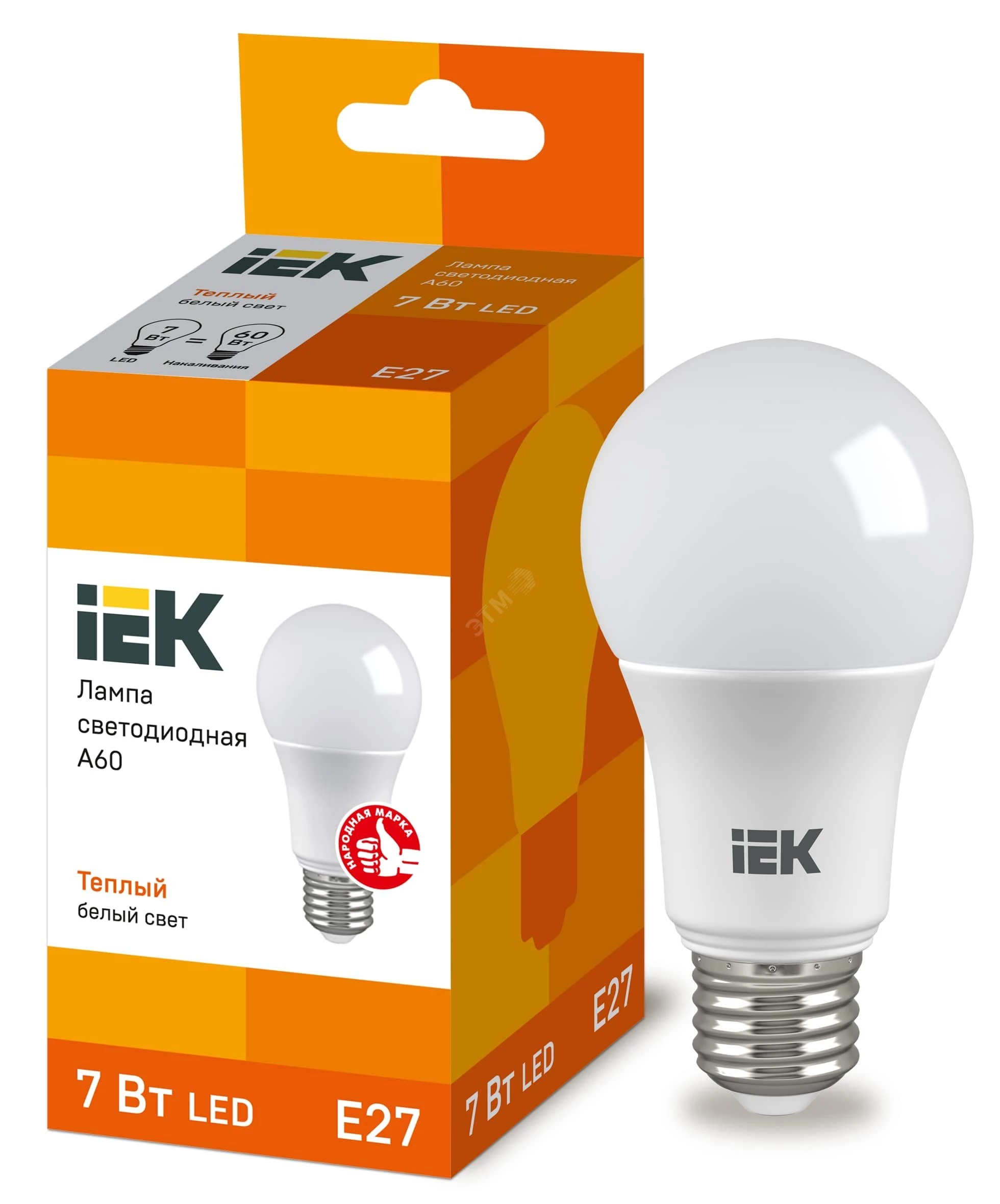 Лампа светодиодная ECO A60 шар 7Вт 230В 3000К E27 IEK