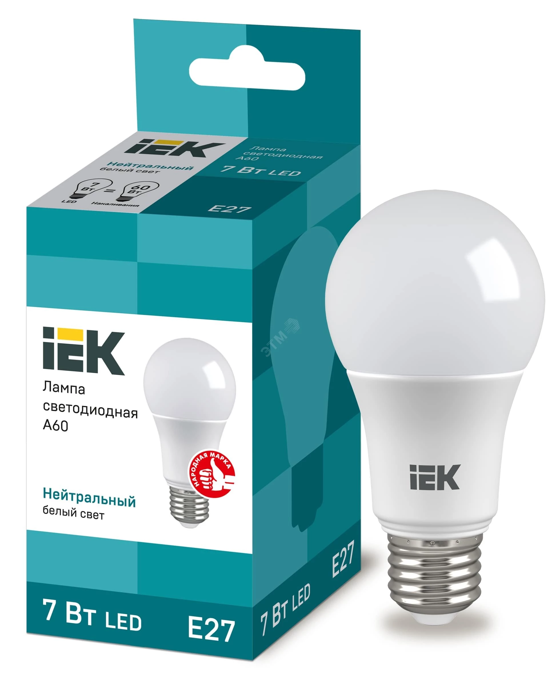 Лампа светодиодная ECO A60 шар 7Вт 230В 4000К E27 IEK