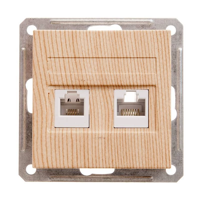 Двойная компьютерная розетка W59 RJ11+RJ45, 160В, 1А, кат.5E, механизм, сосна