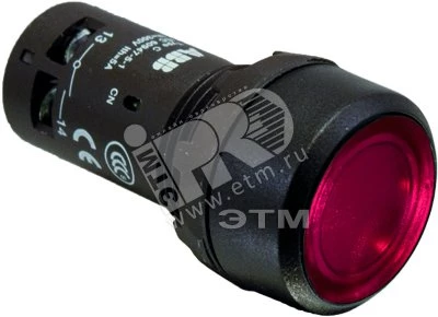 Кнопка с подсветкой CP2-12R-01 красная 110-130В AC/DC с плоской клавишей с фиксацией 1НЗ