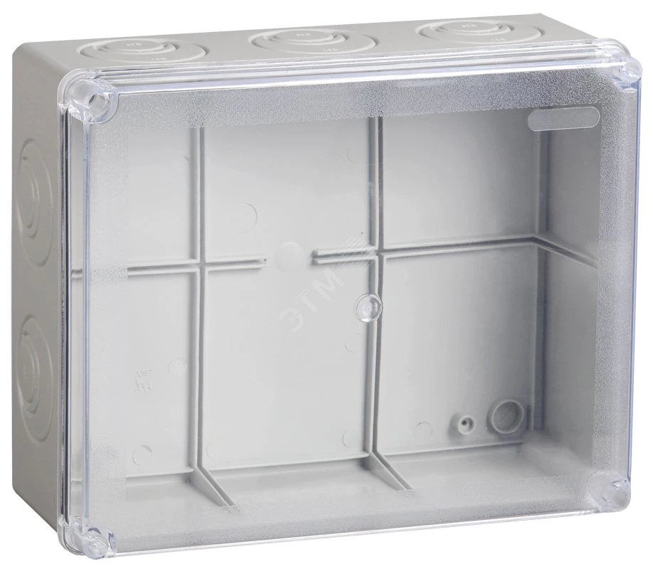 Коробка КМ41277 распаячная для о/п 240х195х165 мм IP44 (RAL7035, прозр. кр., кабельные вводы 5 шт)