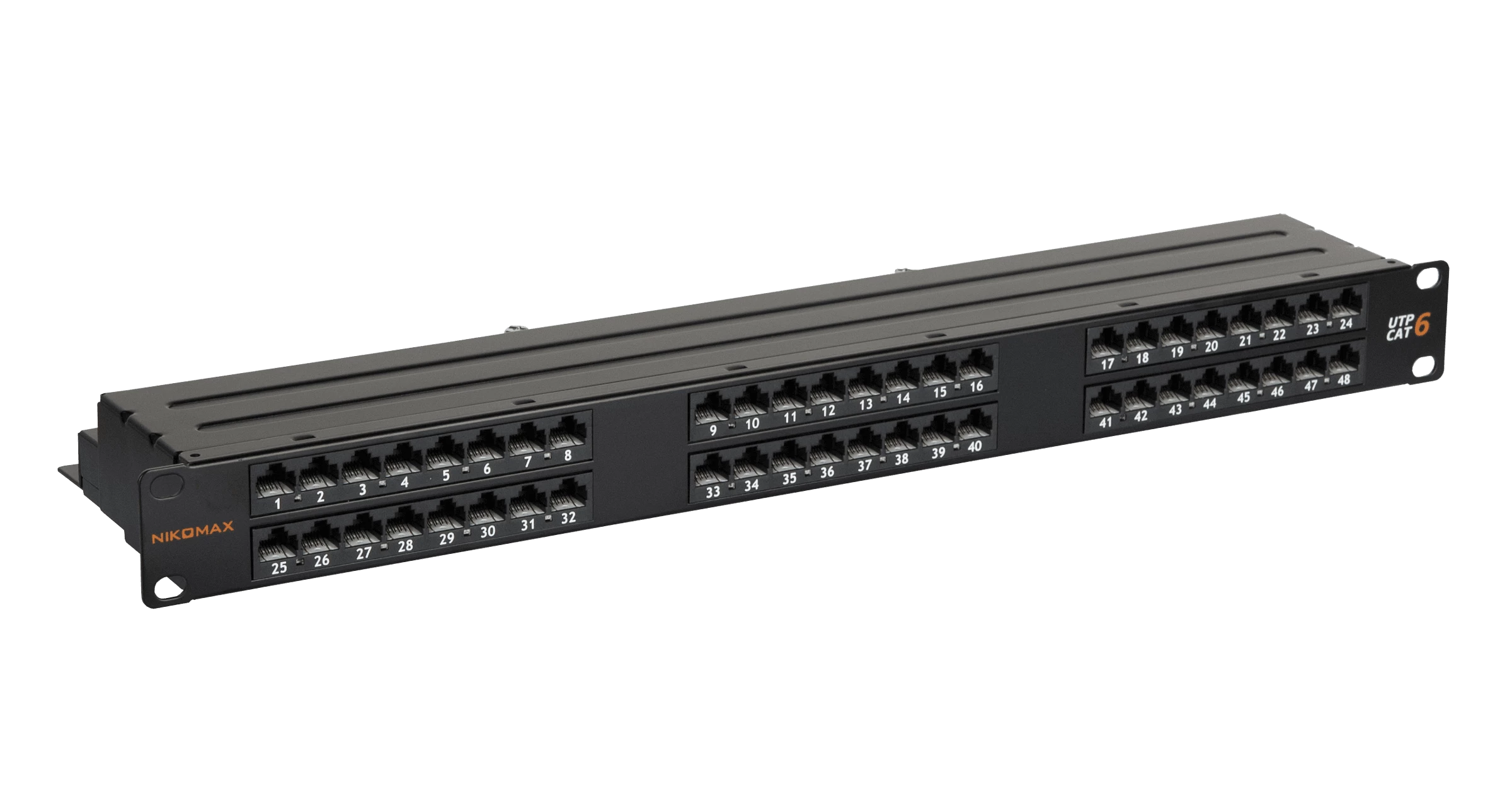 Панель 19", 1U, 48 портов, Кат.6, RJ45/8P8C, неэкран, черная