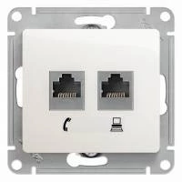 Двойная компьютерная розетка GLOSSA RJ11+RJ45, кат.5E, перламутр