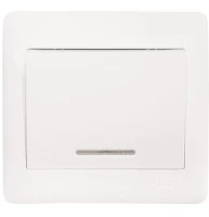София Выключатель 1-клавишный с индикатором,10А, белый EKF Simple