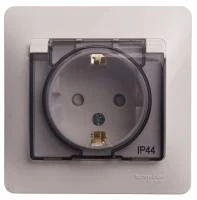 GLOSSA РОЗЕТКА с заземлением со шторками с крышкой, 16А, IP44, в сборе, БЕЛЫЙ