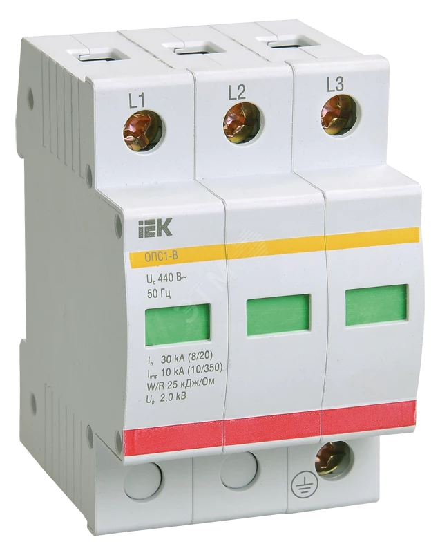 Ограничитель перенапряжений ОПС1-D 3P 5кА 230В IEK MOP20-3-D