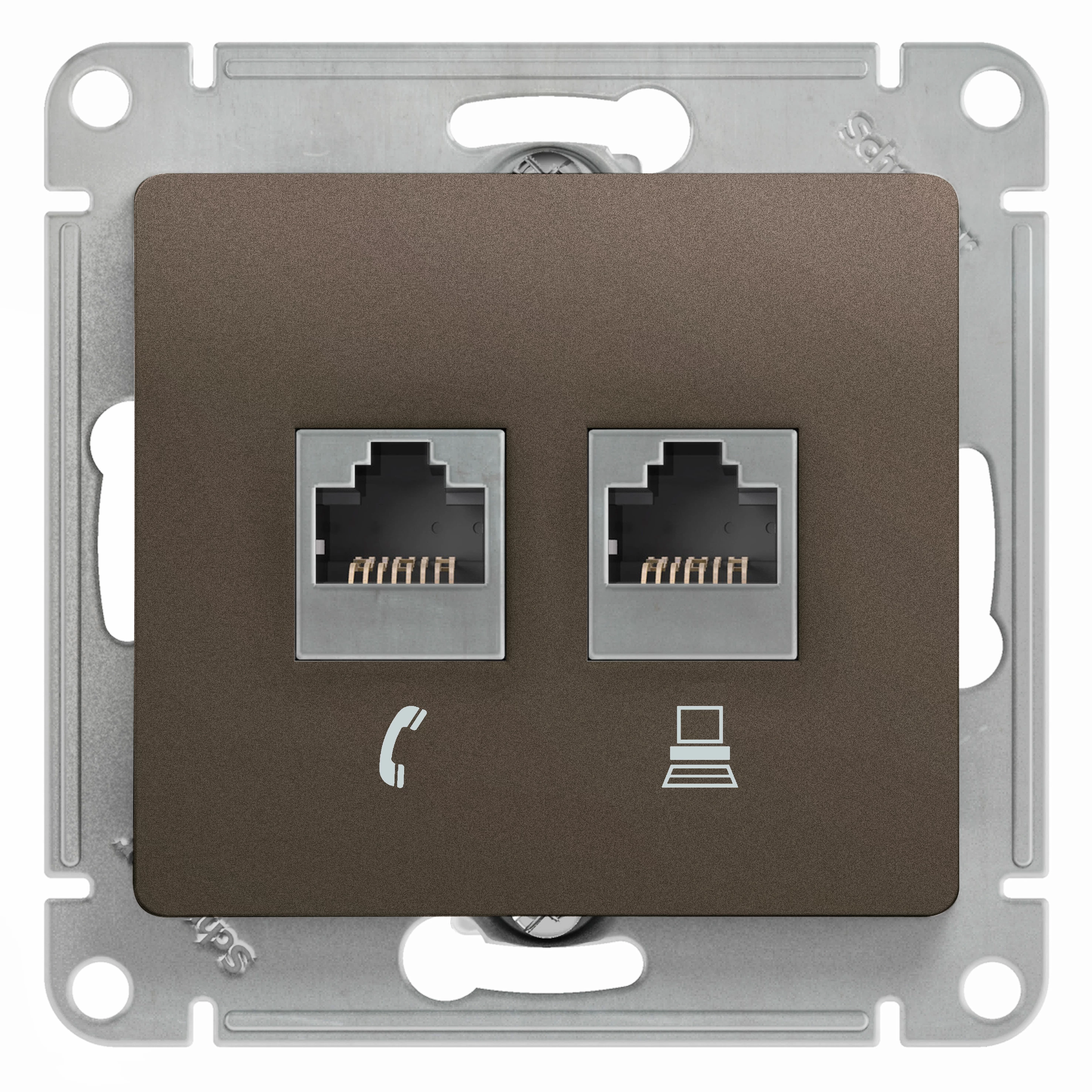 Двойная компьютерная розетка GLOSSA RJ11+RJ45, кат.5E, шоколад