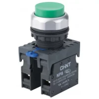 Кнопка управления NP8-10GND/3 1НО зеленая AC110В-220В(LED) IP65 (R)(CHINT)