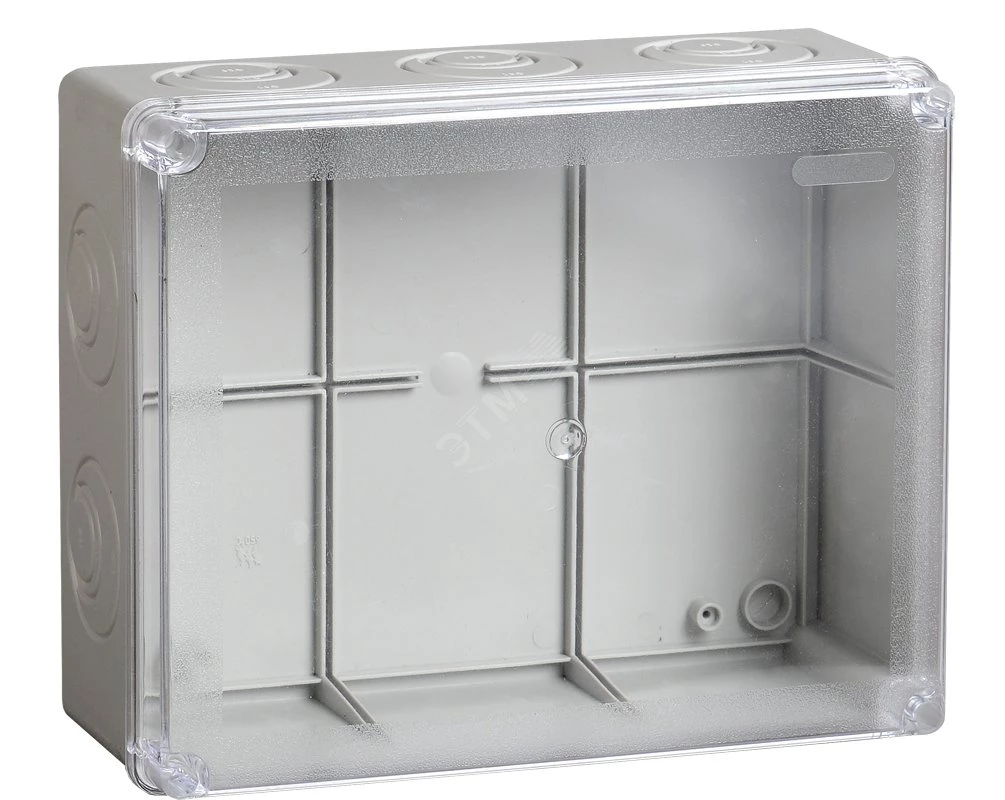 Коробка КМ41275 распаячная для о/п 240х195х90 мм IP44 (RAL7035, прозр. кр., кабельные вводы 5 шт)