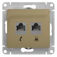 Двойная компьютерная розетка GLOSSA RJ11+RJ45, кат.5E, механизм, титан