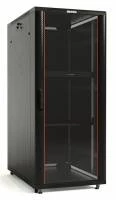 Шкаф напольный 19-дюймовый, 42U, 2055x600х1200 мм (ВхШхГ), передняя стеклянная дверь со стальными перфорированными боковинами, задняя дверь сплошная, ручка с замком, крыша нового типа, цвет черный (RAL 9004) (разобранный) Hyperline