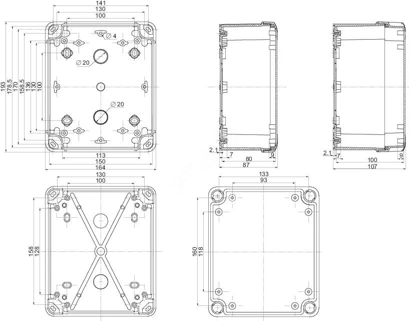 ПЛАСТ.КОРОБКА 192x164x87 PK-UL IP66