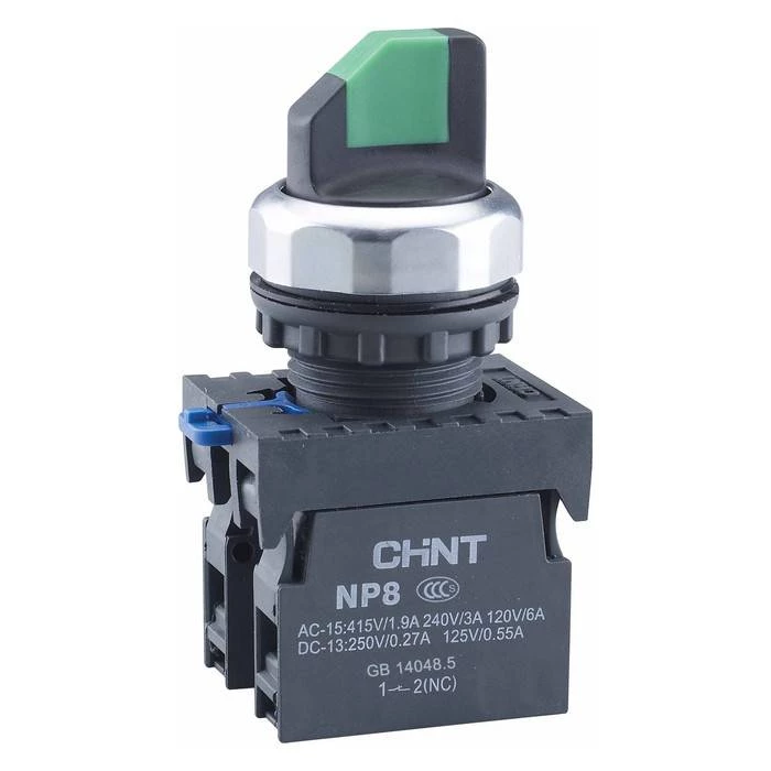 Переключатель без подсветки NP8-11X/21, 2 положения с фиксацией, зелёная 1НО+1НЗ IP65 (R) (CHINT)