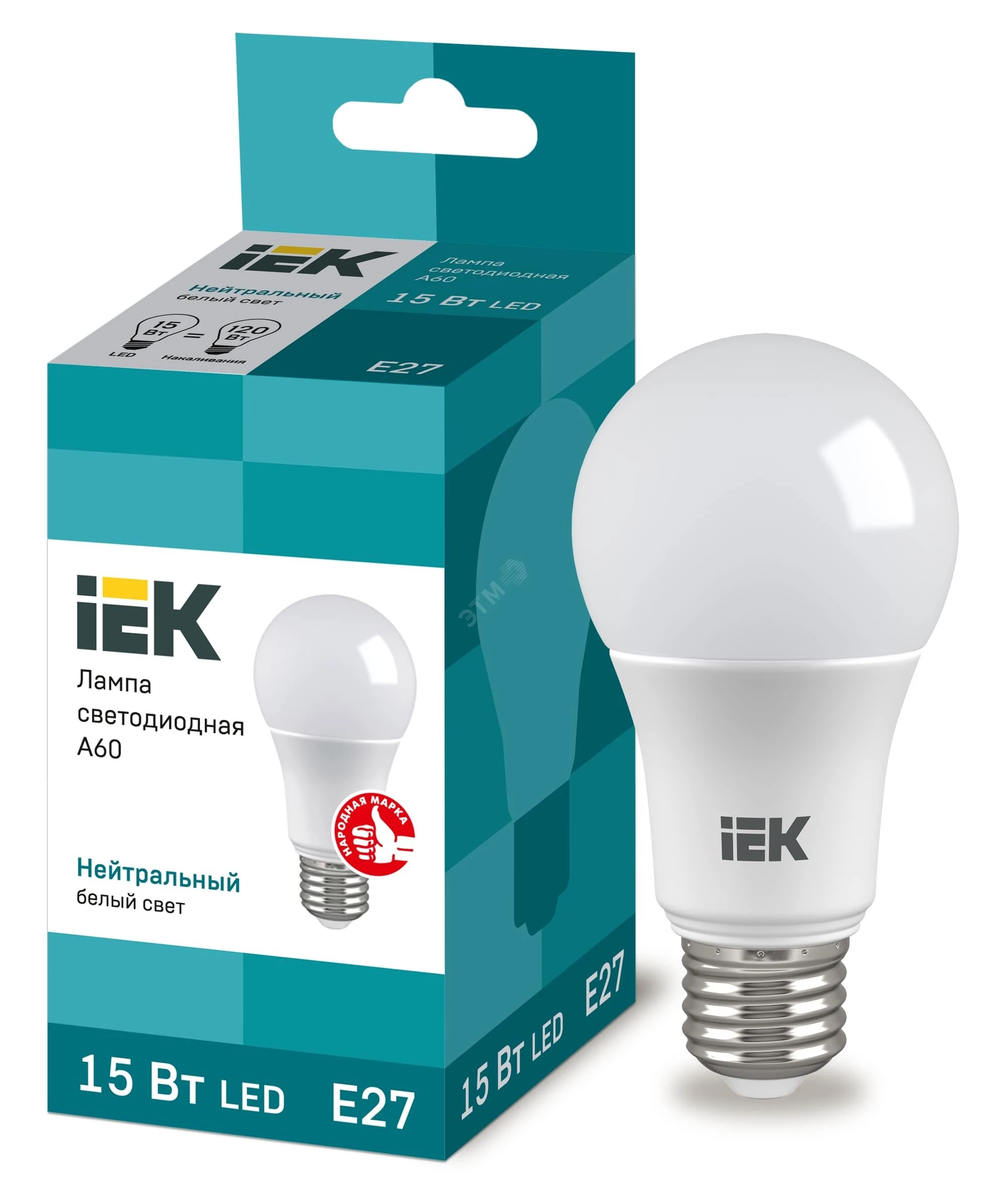Лампа светодиодная ECO A60 шар 15Вт 230В 4000К E27 IEK