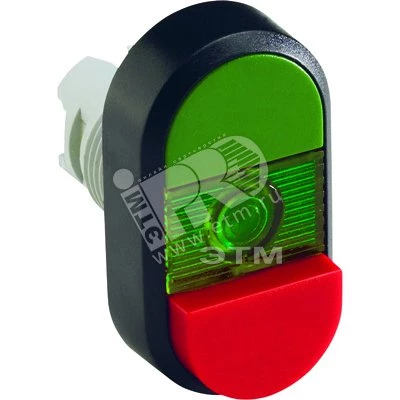 Кнопка двойная MPD13-11G (зеленая/красная-выступающая) зеленая л инза с текстом (I/O)