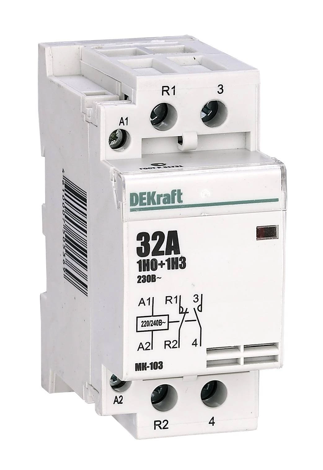 Модульный контактор 1НО+1НЗ 32А 230В МК-103 DEKraft