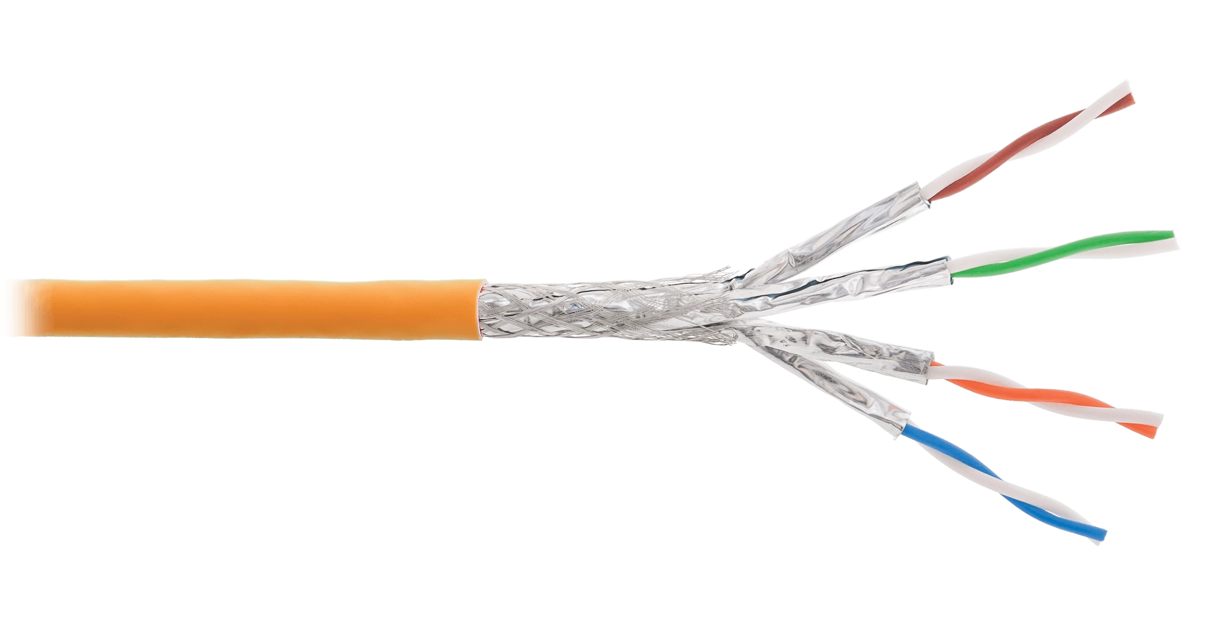 Кабель NIKOLAN S/FTP 4 пары, Кат.6a (Класс Ea), тест по ISO/IEC, 500МГц, одножильный, BC (чистая медь), 23AWG (0,585мм), внутренний, LSZH нг(А)-HFLTx, оранжевый, 305м - гарантия: 5 лет расширенная / 25 лет системная