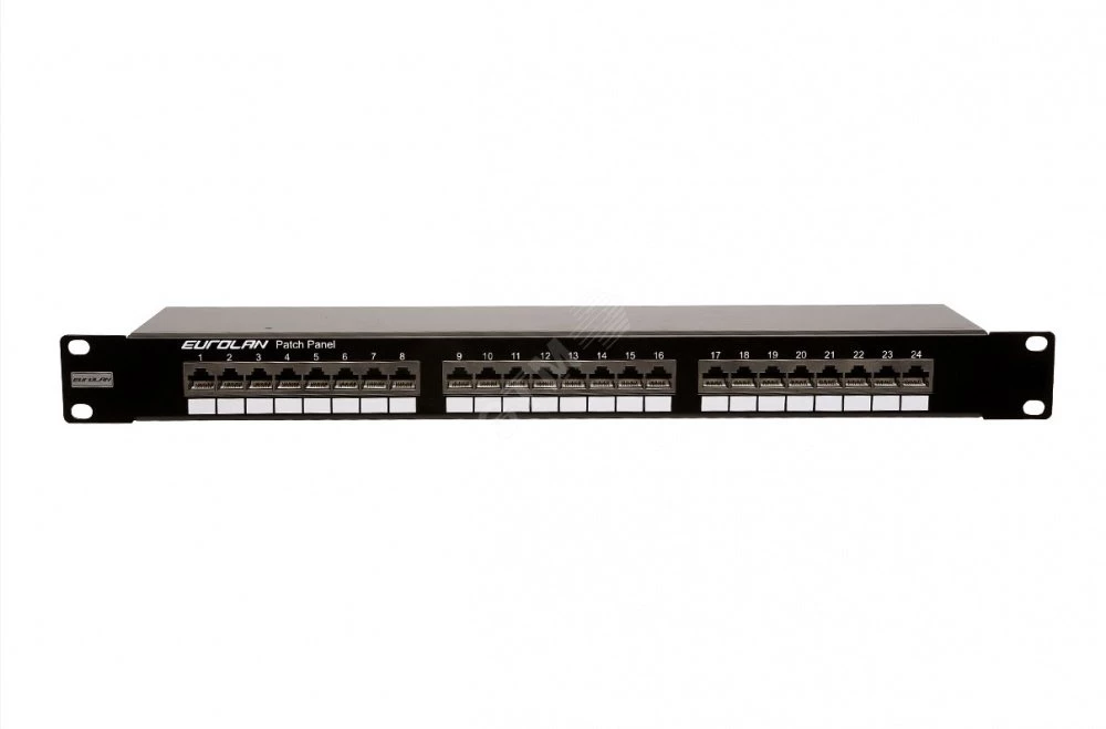 Коммутационная панель категории 5е, FTP, 19", 1U, 24хRJ45, 568A/В, экранированная, черная
