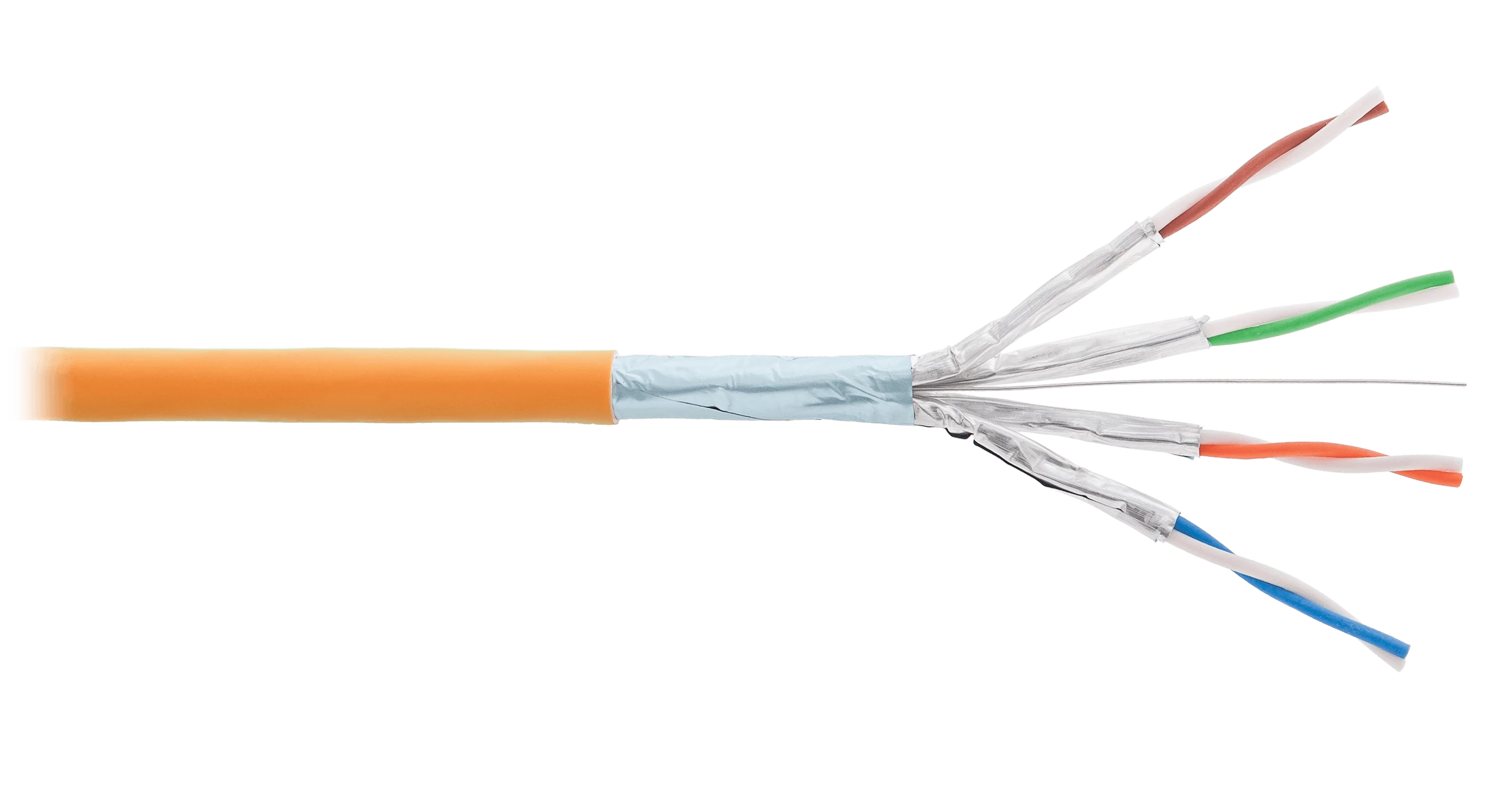 Кабель NIKOLAN F/FTP 4 пары, Кат.6 (Класс E), тест по ISO/IEC, 250МГц, одножильный, BC (чистая медь), 23AWG (0,57мм), внутренний, LSZH нг(А)-HFLTx, оранжевый, 305м - гарантия: 5 лет расширенная / 25 лет системная