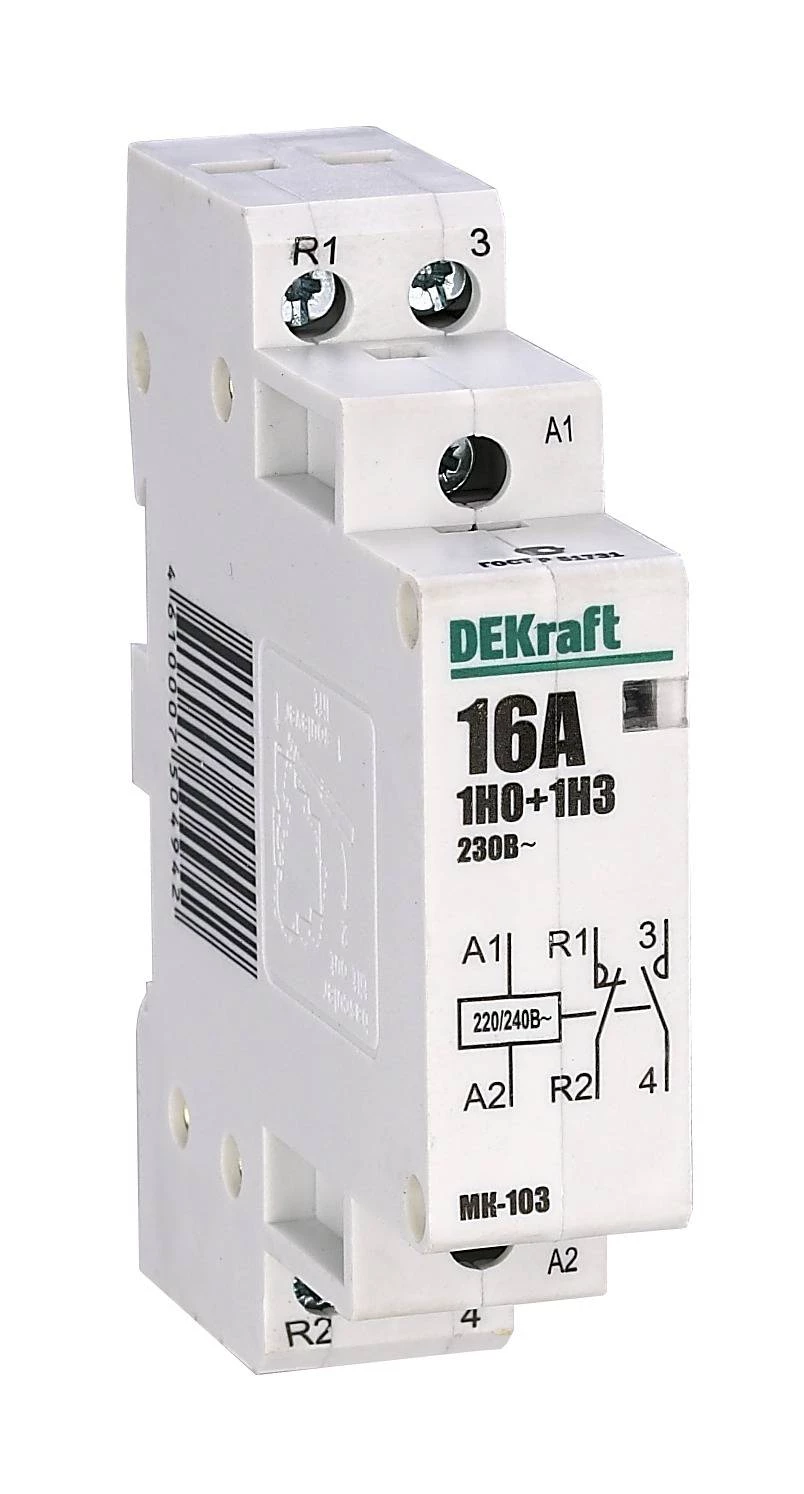 Модульный контактор 1НО+1НЗ 25А 230В МК-103 DEKraft