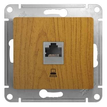 Двойная компьютерная розетка GLOSSA RJ45 кат.5E, механизм, дерево дуб